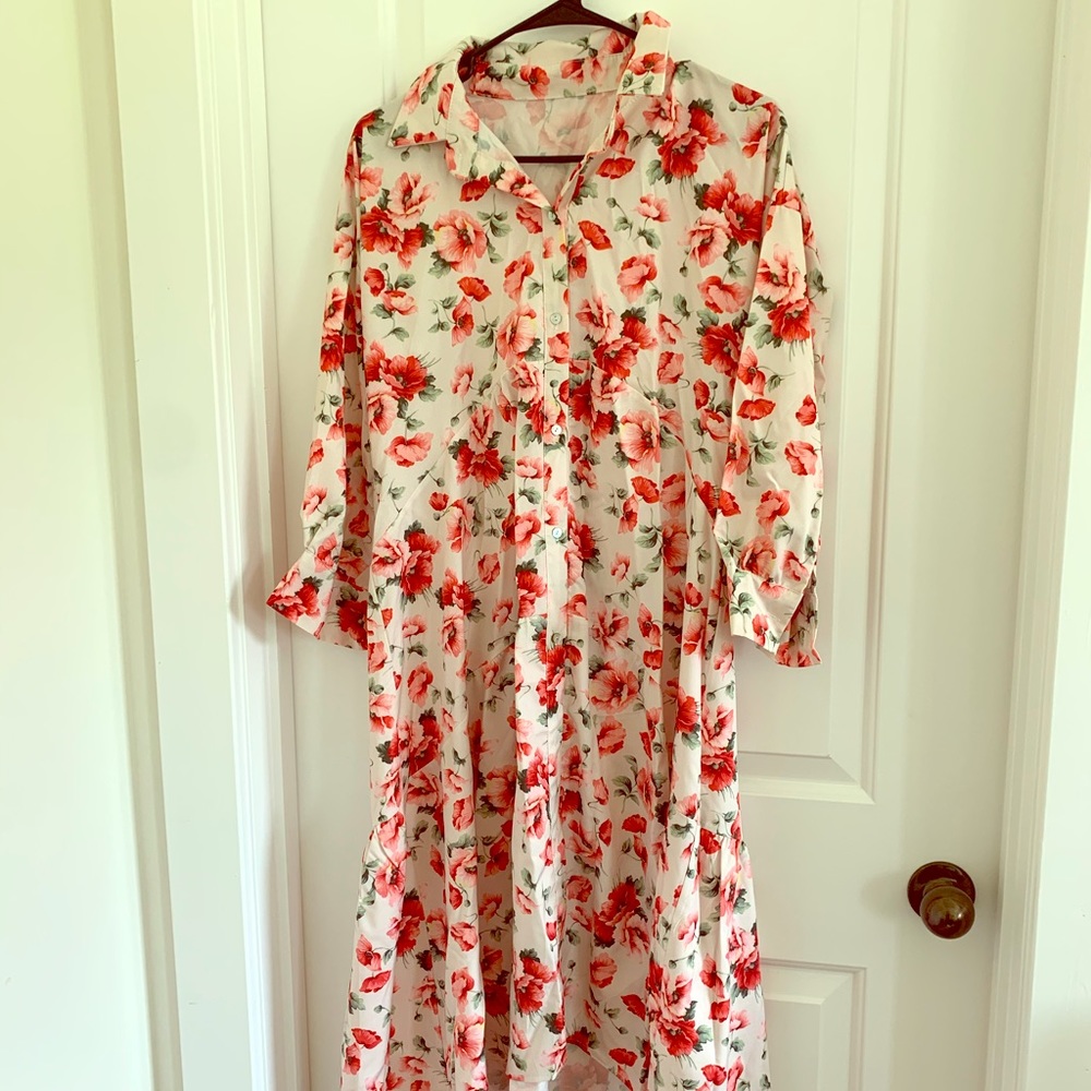 SHEIN Floral Tiered Button Up Dress - Size L
